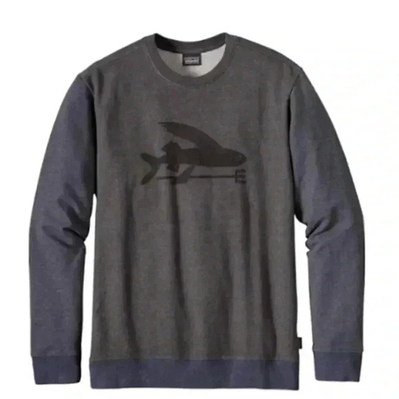 Patagonia Flying Fish Midweight Crew Sweatshirt in Black/Smolder Blue XS - Picture 1 of 4